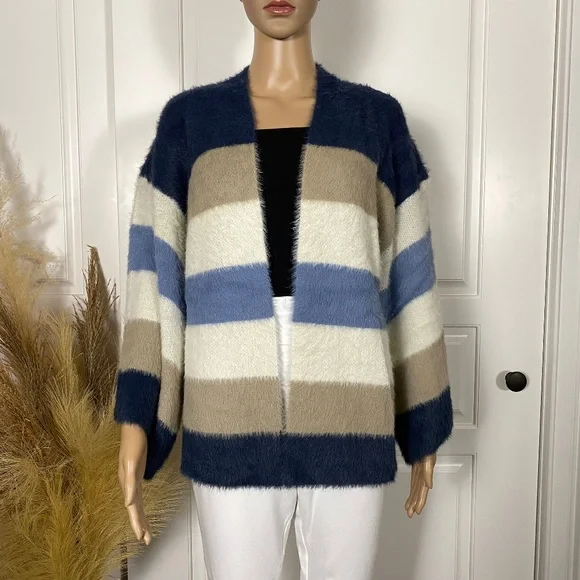 COLOR BLOCK 3/4 SLEEVE CARDIGAN - Picture 1 of 9